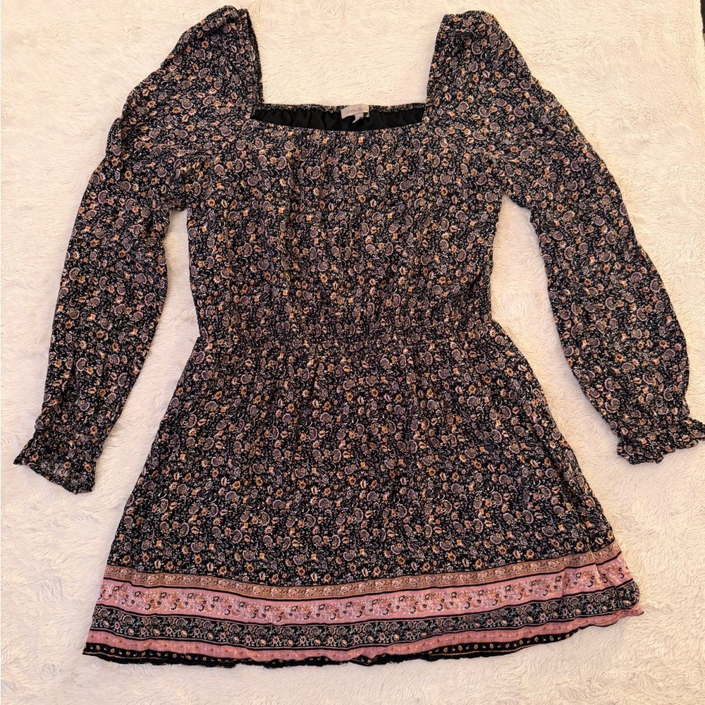 Wonderly Floral Smocked Waist Boho Mini Dress XL